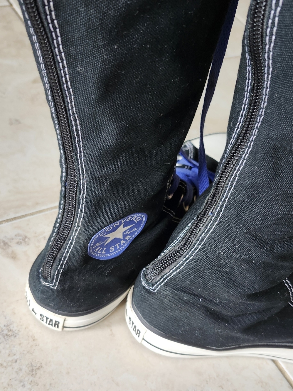 Converse Black Knee-High XX-Hi Lace-Ups with Blue Laces - Picture 3 of 8